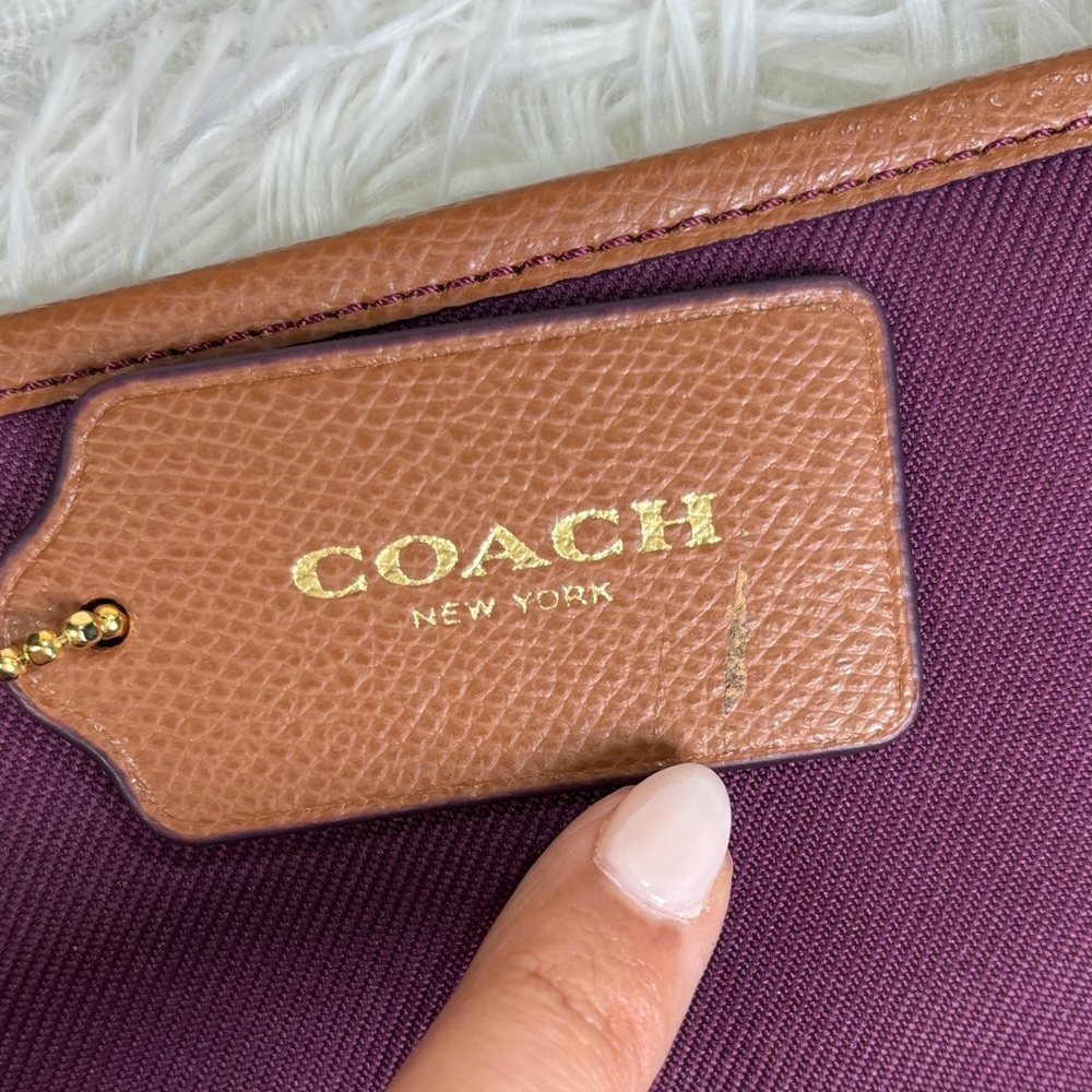Coach Sawyer Plum Canvas & Leather Tote Bag Gold Hardware Charm - Picture 13 of 16